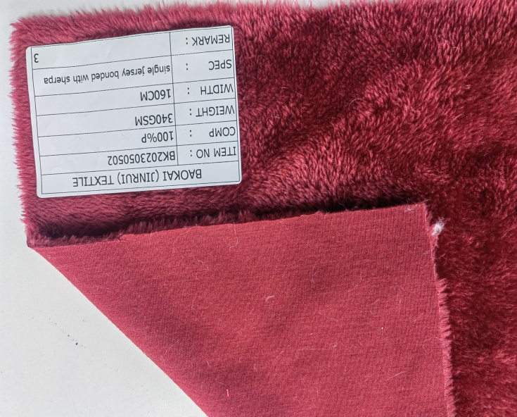 BK2023050502 Single Jersey Knitted Bonded Sherpa Fleece Fabric (BK2023050502) - Tejido de Punto Bondeado con Borrego para Chaquetas wholesale fabric KG China mill